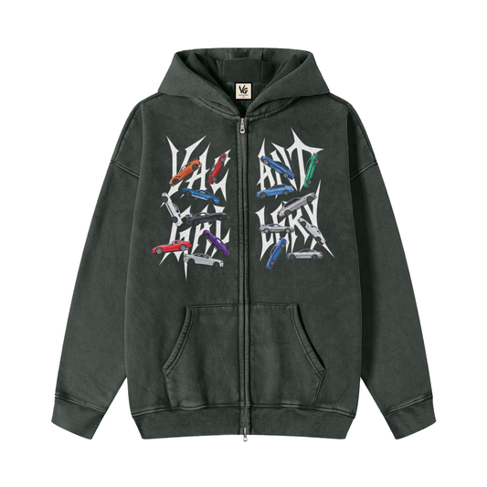 Snow Washed Zip-Through Fleece Hoodie